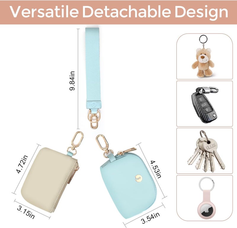 JEEBURYEE Dual Pouch Wristlet Keychain Wallets for Women with 2 Detachable Zipper Coin Purse - Small and Portable Mini Card Wallet for Women Men Gold Hardware Ice Blue+Khaki - Image 2